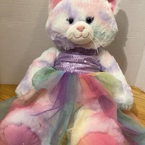 Build-A-Bear Rainbow Plush Cat with Purple Sequined Top